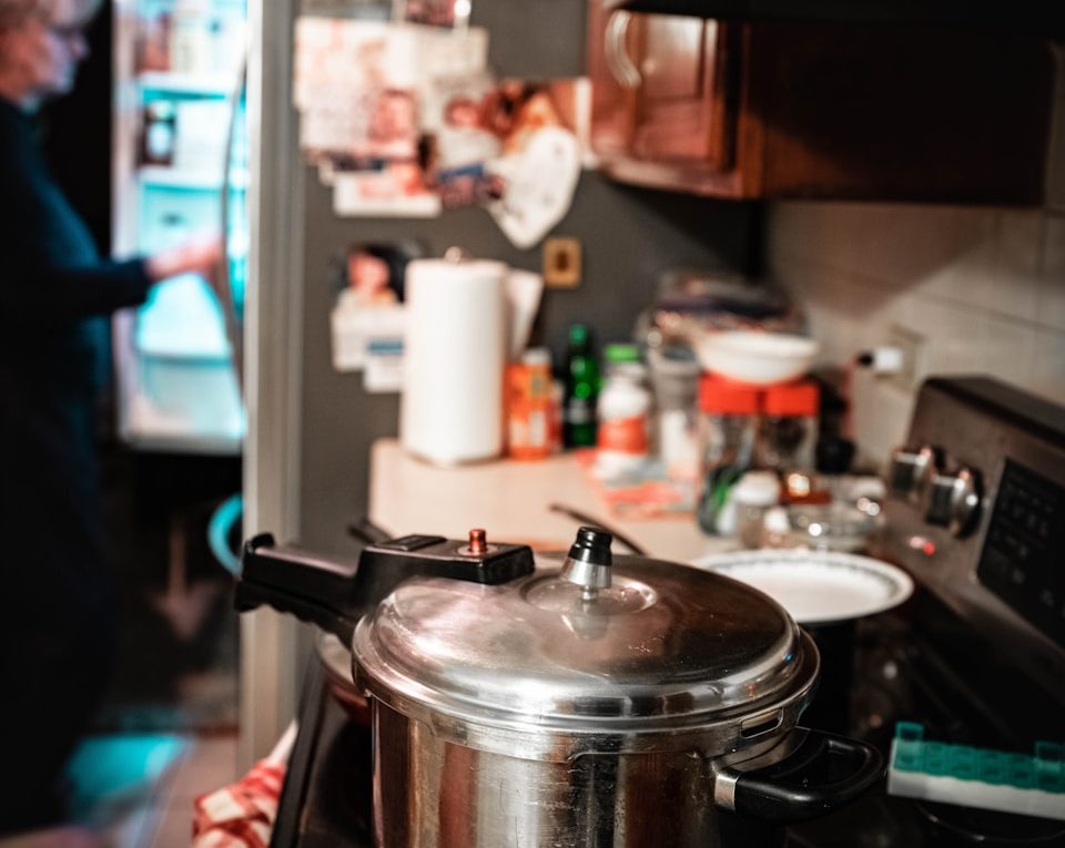 stainless steel cooking pot on stove